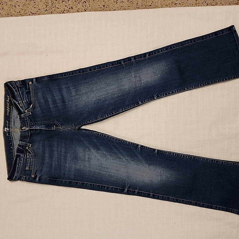 7 For All Mankind Women's Cropped Boot Size 27 Medium Washed Jeans A418